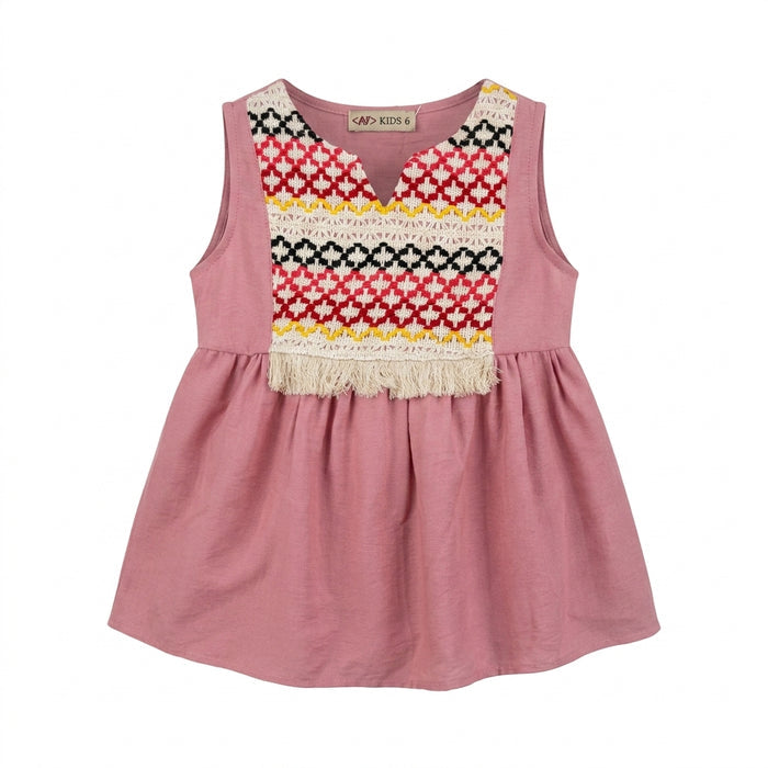 Kids Sleeveless Dress With Woven Front Panel