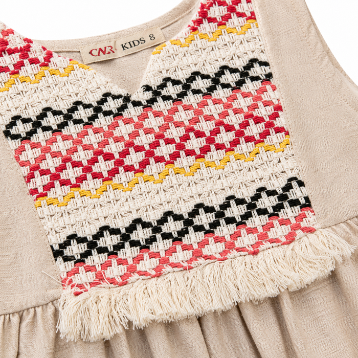 Kids Sleeveless Dress With Woven Front Panel