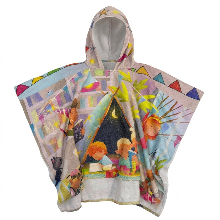 Girls Story Print Hooded Beach Towel Poncho