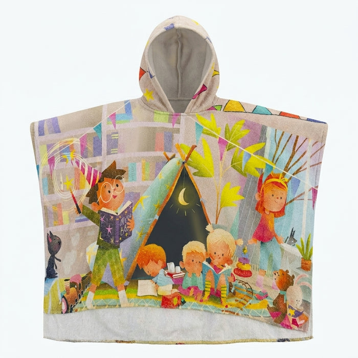 Girls Story Print Hooded Beach Towel Poncho