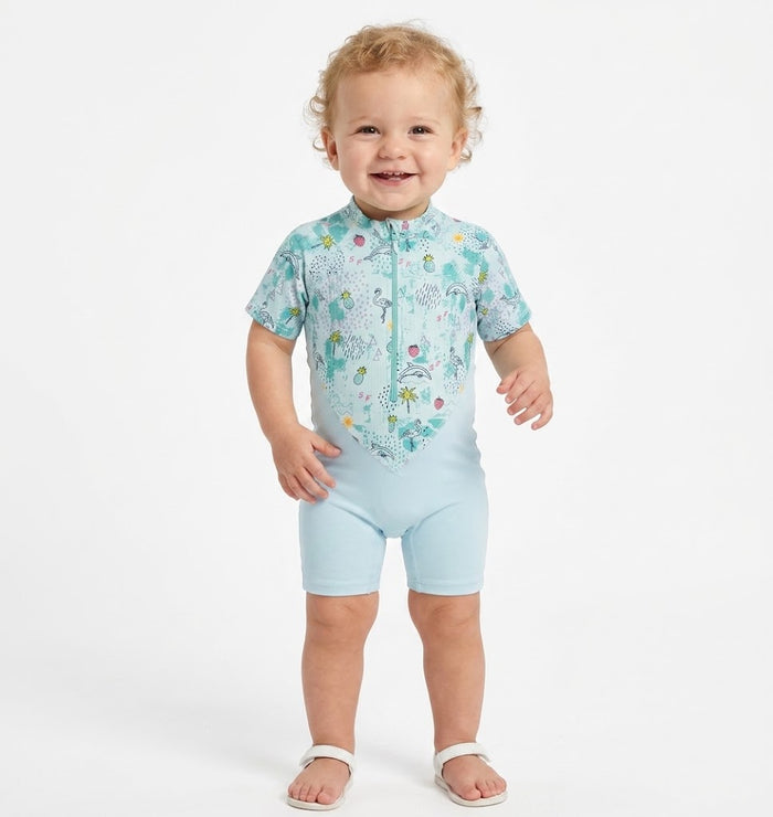 Kids Tropical Print Short Sleeve Swimsuit