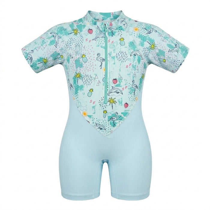 Kids Tropical Print Short Sleeve Swimsuit