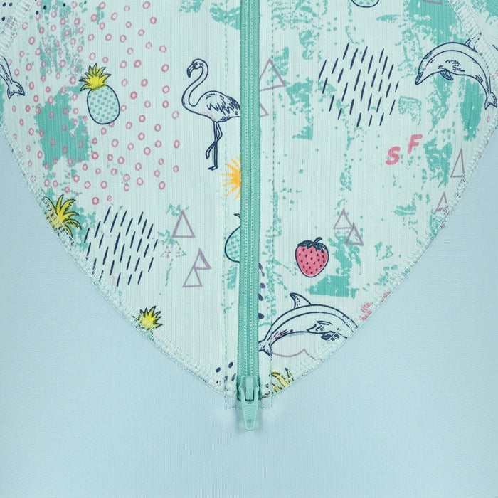 Kids Tropical Print Short Sleeve Swimsuit