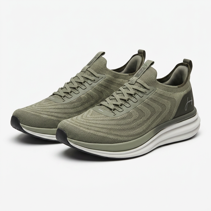 Knit Lace Up Sneakers With Heel Panel