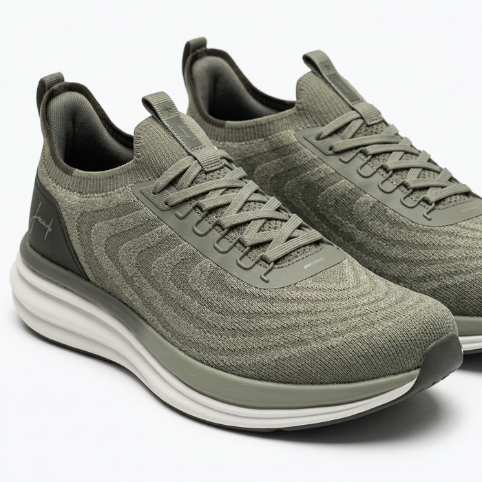 Knit Lace Up Sneakers With Heel Panel