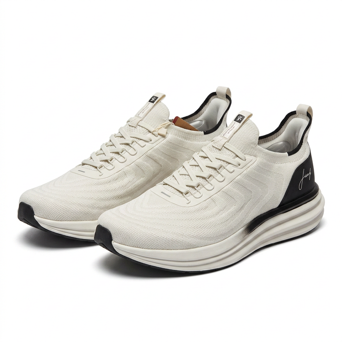 Knit Lace Up Sneakers With Heel Panel