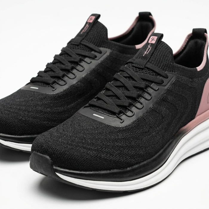 Knit Running Sneakers With Blush Heel Panel
