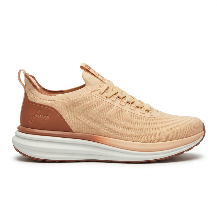 Knit Running Sneakers With Blush Heel Panel
