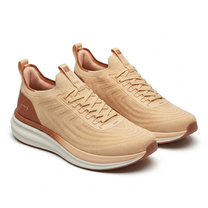 Knit Running Sneakers With Blush Heel Panel
