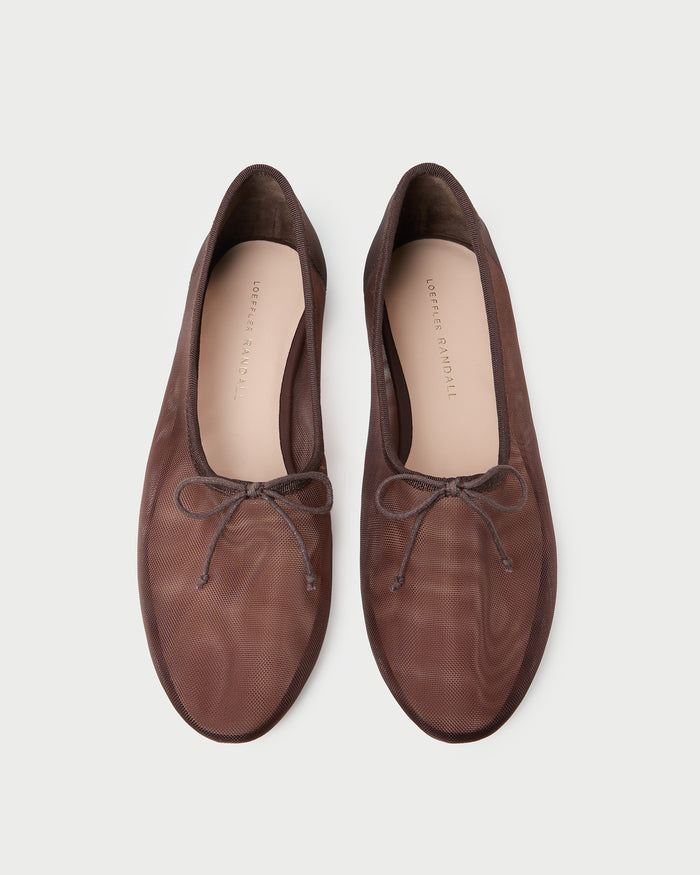 Landon Chocolate Mesh Ballet Flat in chocolate brown mesh.