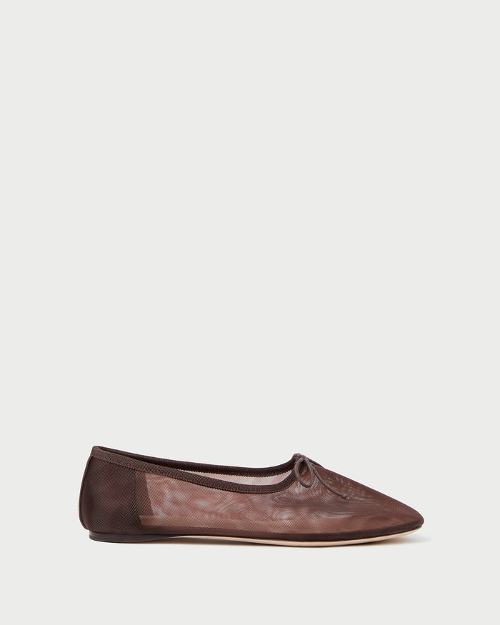Landon Chocolate Mesh Ballet Flat in chocolate brown mesh.