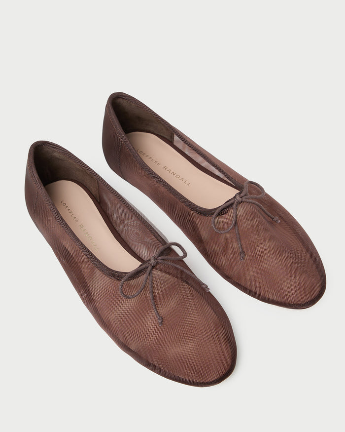 Landon Chocolate Mesh Ballet Flat in chocolate brown mesh.