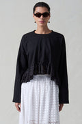 Laser Cut High Low Long Sleeve Tee Black