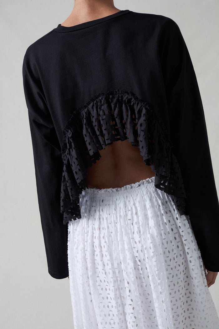 Laser Cut High Low Long Sleeve Tee Black