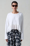 Laser Cut High Low Long Sleeve Tee White