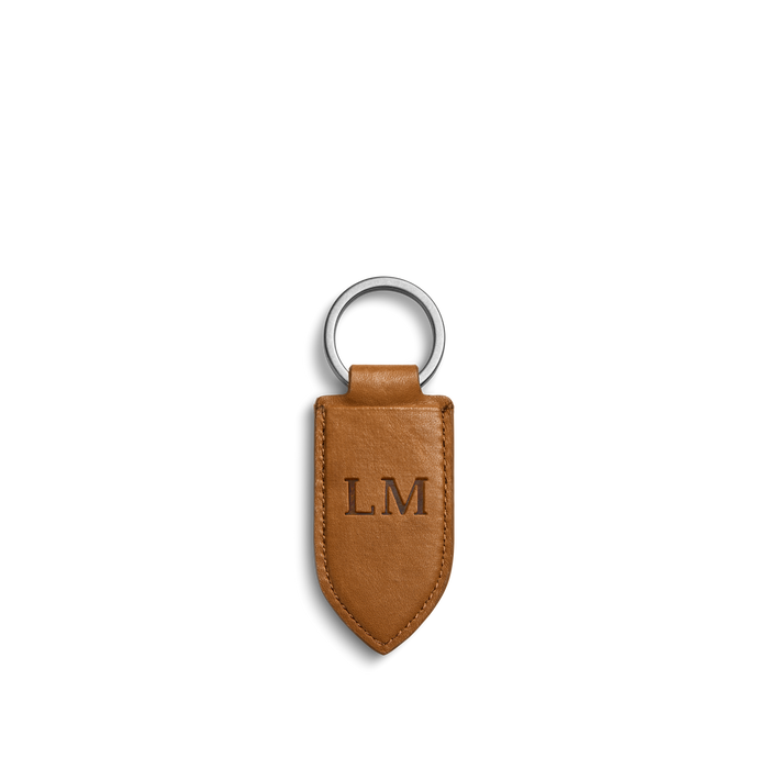 Leather Monogram Key Fob - Tan