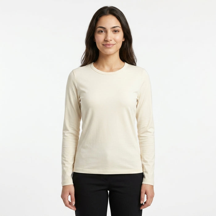 Long Sleeve Basic Top With Rou Neckline