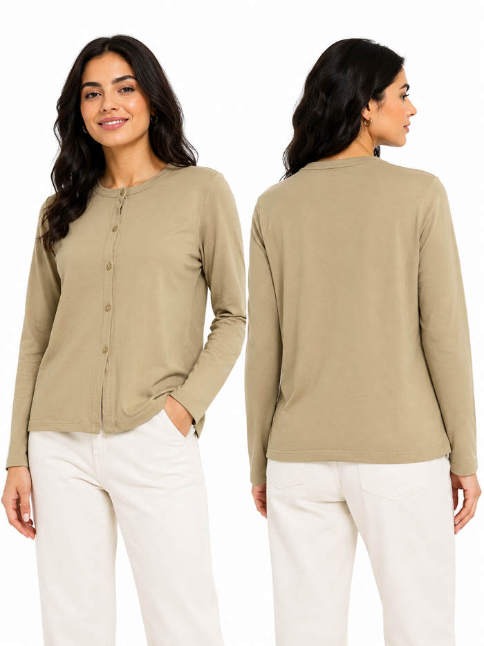 Long Sleeve Cardigan Top With Rou Neckline