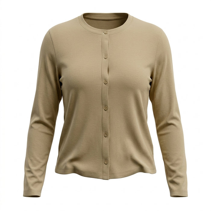 Long Sleeve Cardigan Top With Rou Neckline