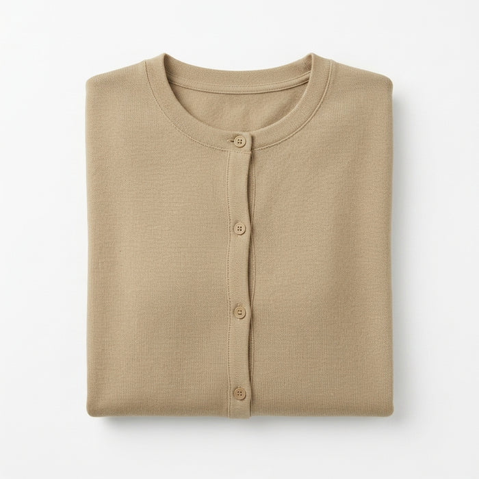 Long Sleeve Cardigan Top With Rou Neckline
