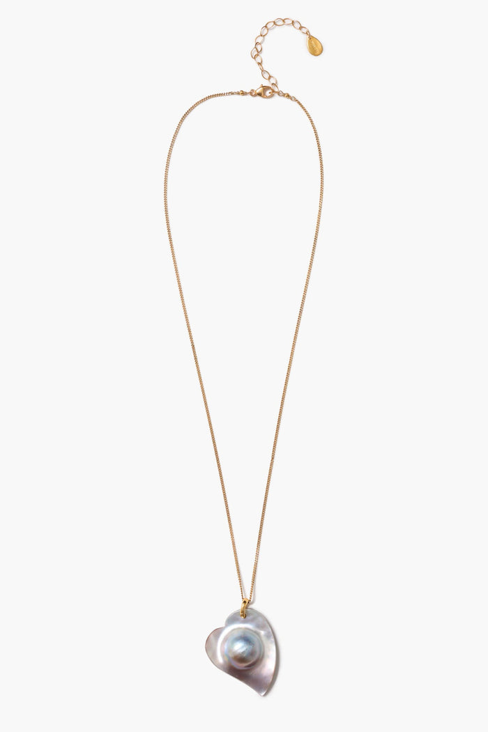 Mabe Heart Necklace Grey Pearl