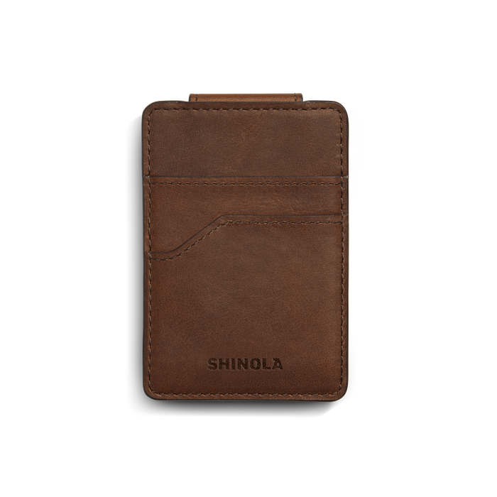 Magnetic Money Clip Card Holder - Medium Brown