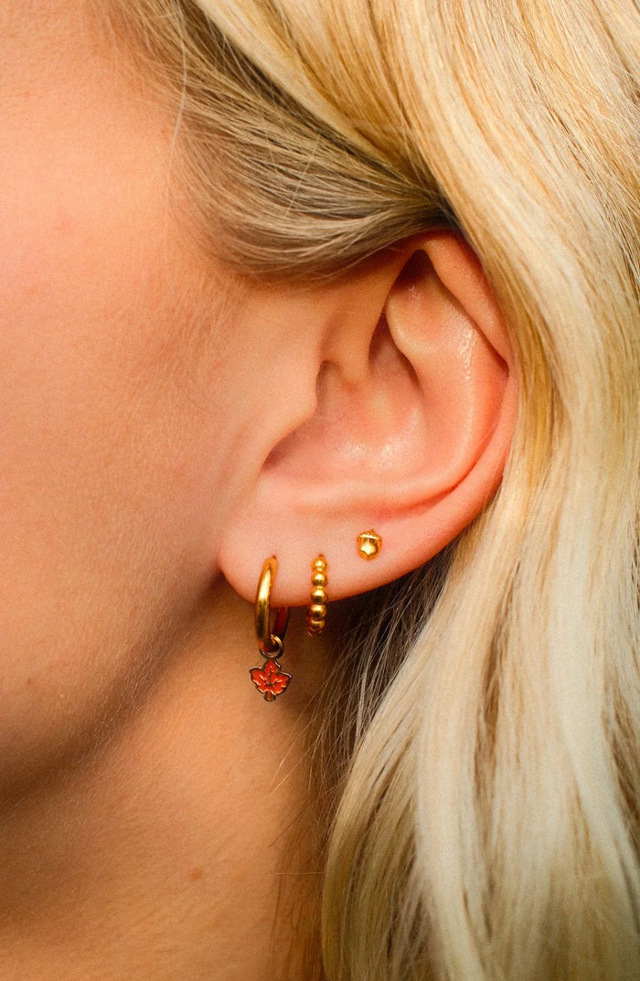 Maple Leaf Enamel Hoop Charm - Orange