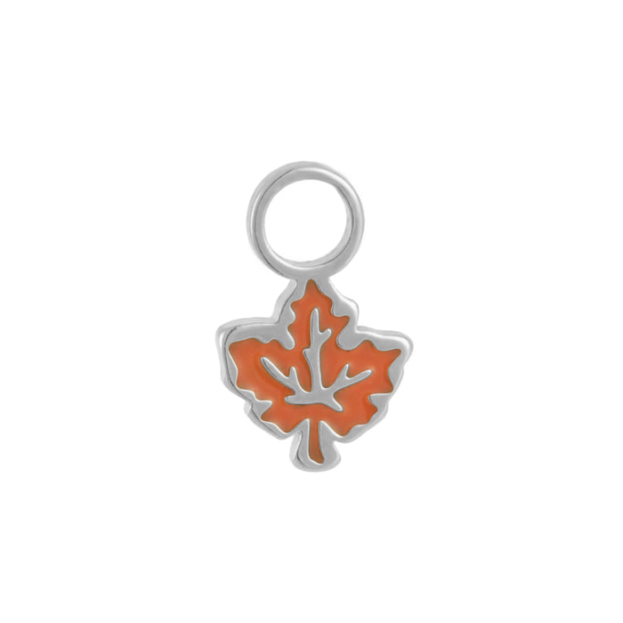 Maple Leaf Enamel Hoop Charm - Orange