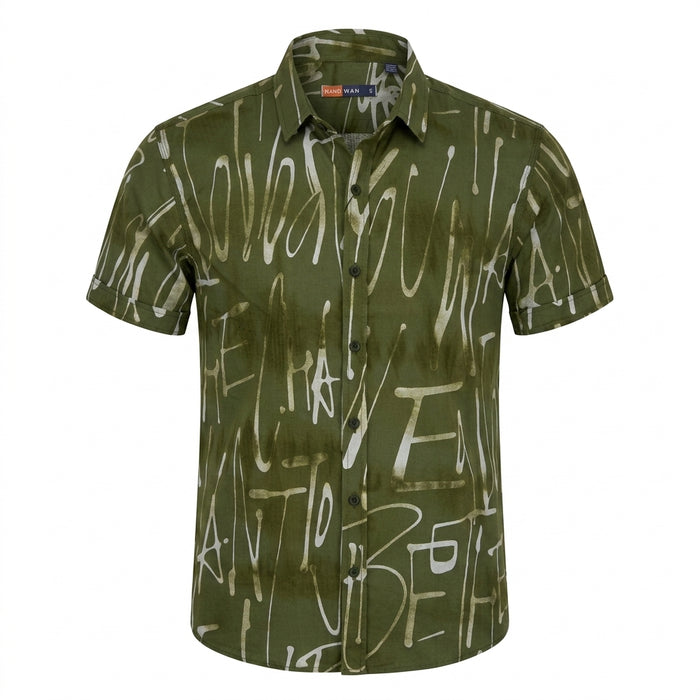 Men Abstract Letter Print Short Sleeve Shirt