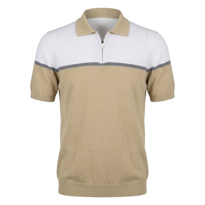 Men Color Block Knitted Polo Shirt With Zip Neck