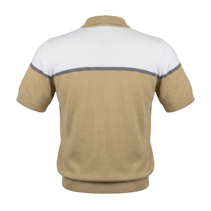 Men Color Block Knitted Polo Shirt With Zip Neck
