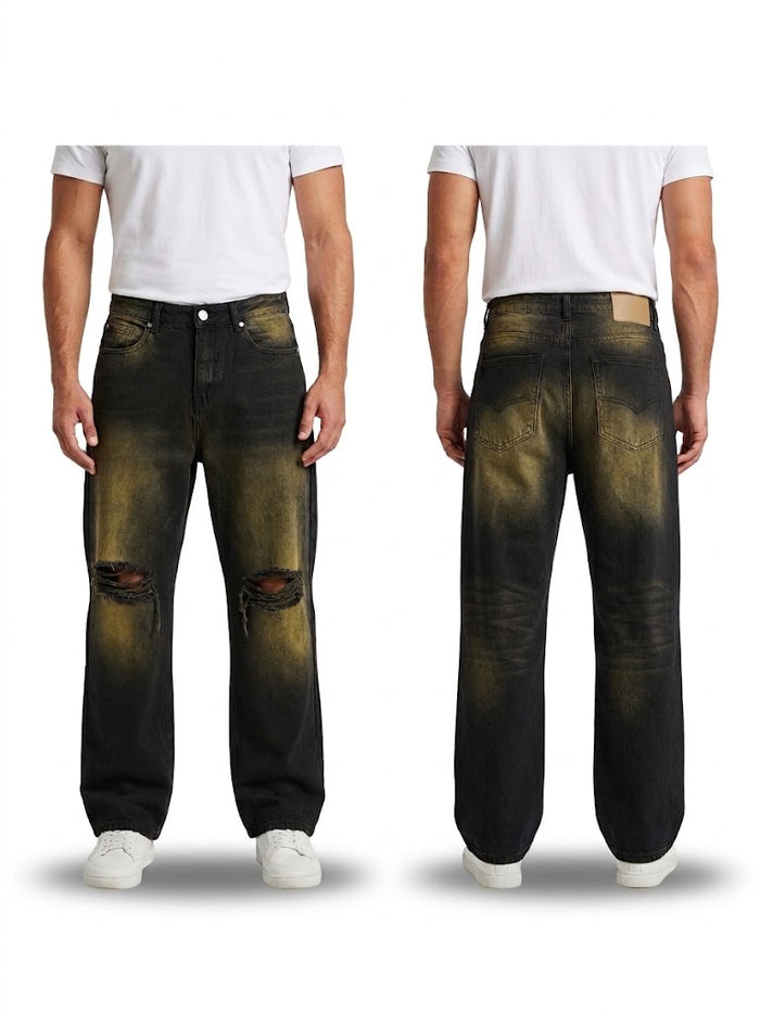 Men Distressed Wide Leg Jeans