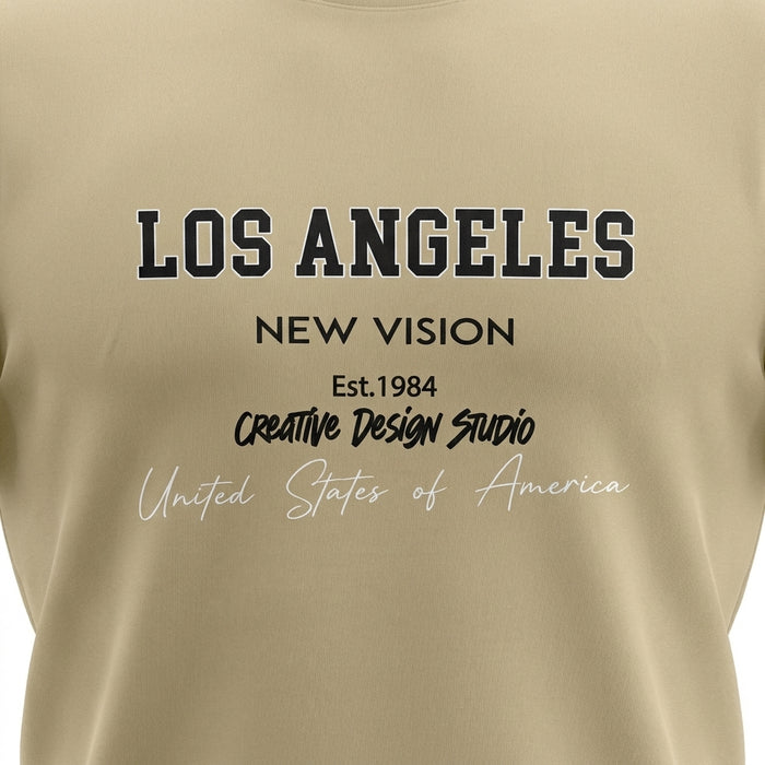 Men Graphic Print Crew Neck T Shirt Los Angeles New Vision Tee