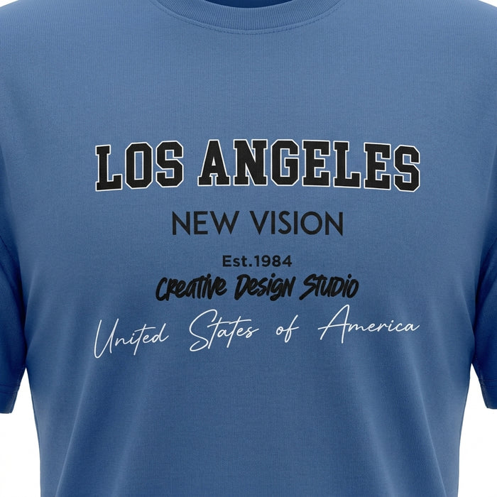 Men Graphic Print Crew Neck T Shirt Los Angeles New Vision Tee