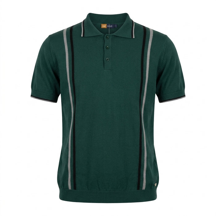 Men Knitted Polo Shirt With Vertical Stripe Design