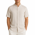 Men Mandarin Collar Short Sleeve Shirt