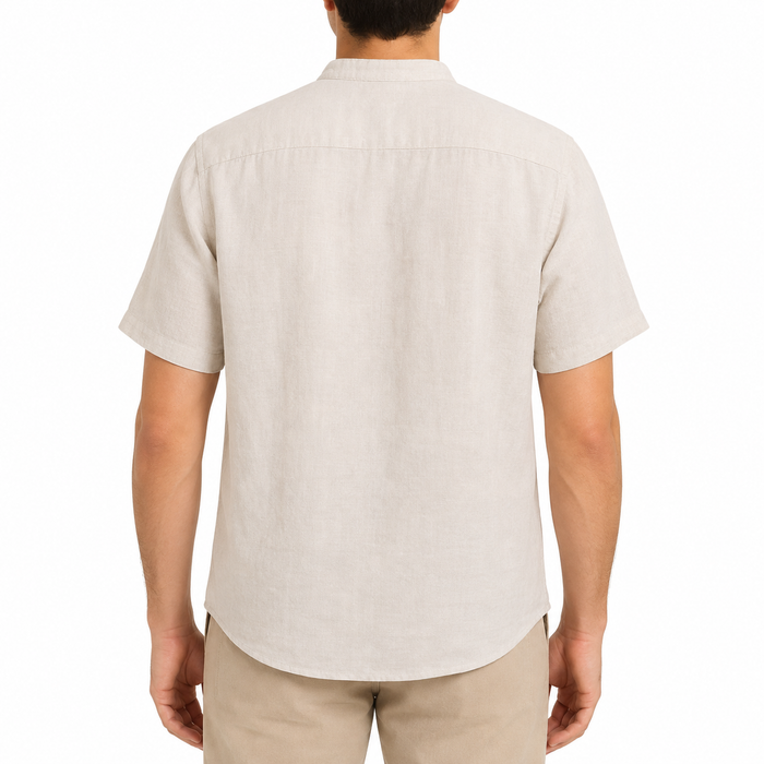 Men Mandarin Collar Short Sleeve Shirt