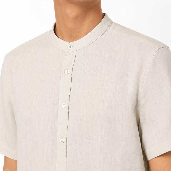 Men Mandarin Collar Short Sleeve Shirt