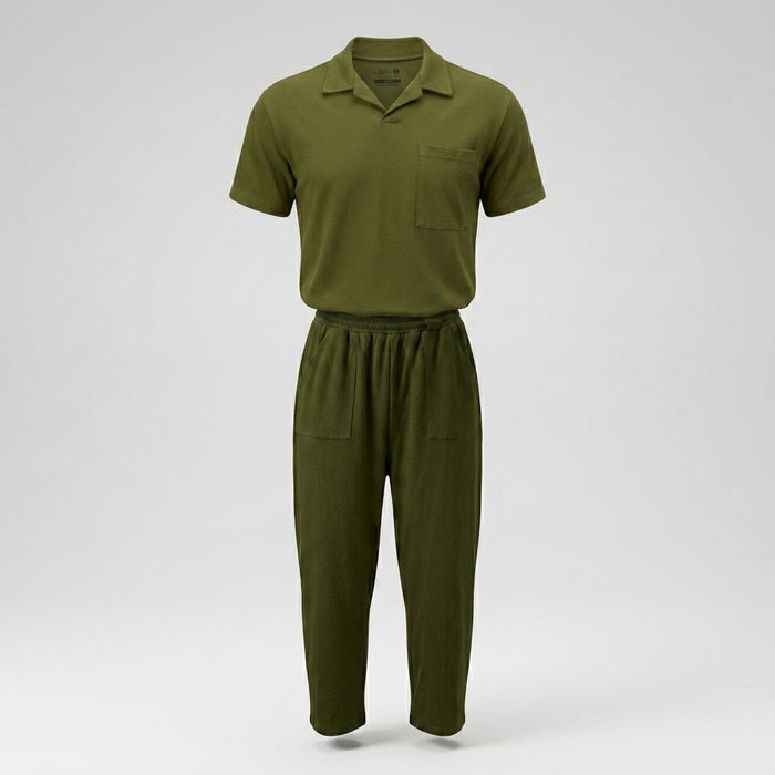 Men Polo T Shirt And Wide Leg Pants Set