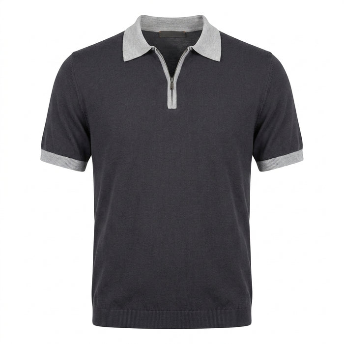 Men Short Sleeve Knitted Polo Shirt With Contrast Collar