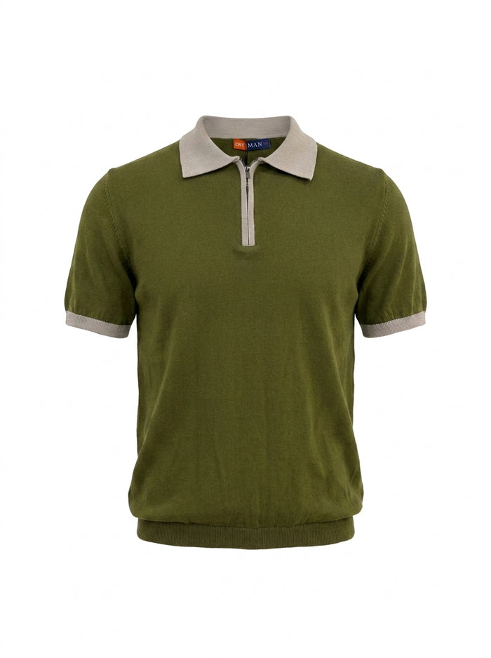 Men Short Sleeve Knitted Polo Shirt With Contrast Collar