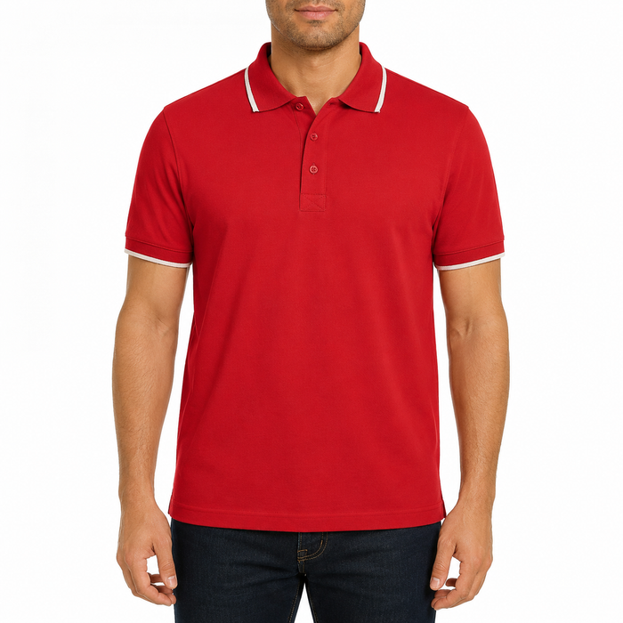 Men Short Sleeve Polo Shirt With Contrast Tip Collar