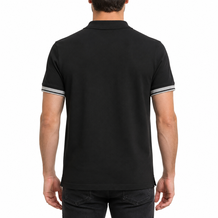 Men Short Sleeve Polo Shirt With Striped Cuffs