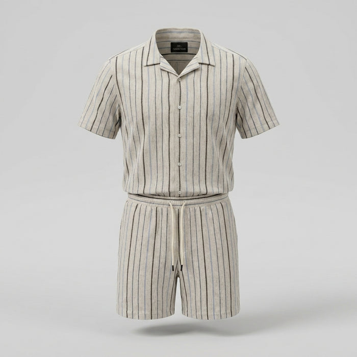 Men Stripe Shirt And Shorts Set