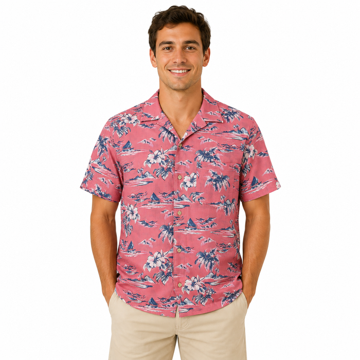 Men Tropical Print Short Sleeve Casual Shirt