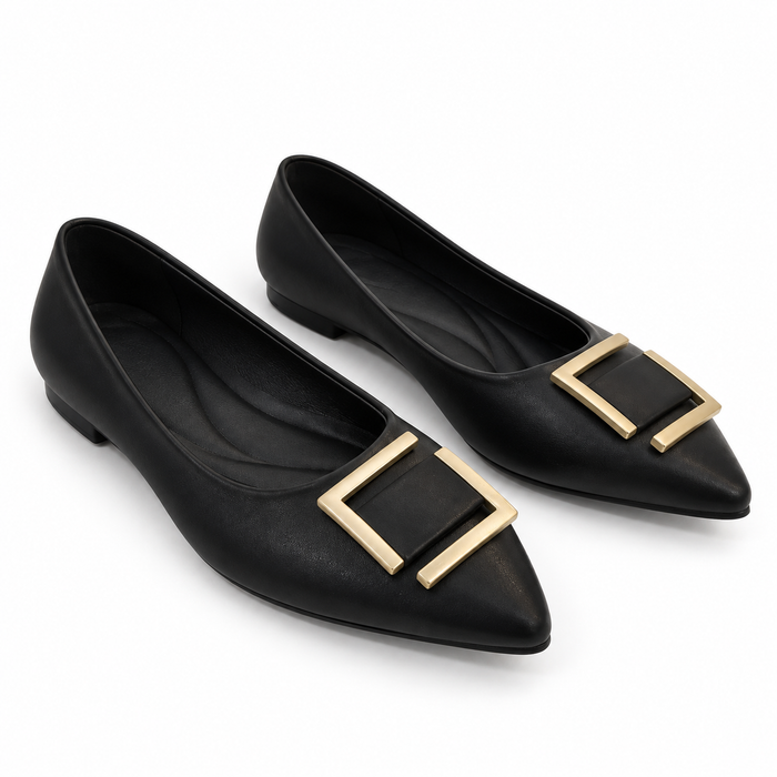 Metal Detail Pointed Toe Flats