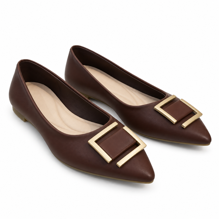 Metal Detail Pointed Toe Flats