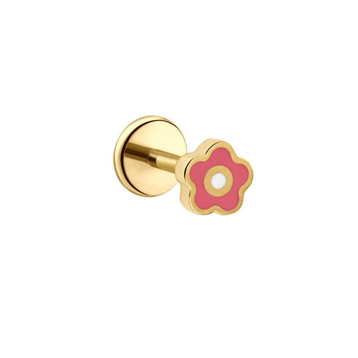 Micro Enamel Daisy Flat Back Stud - Pink
