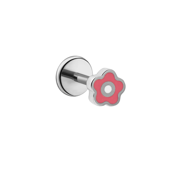 Micro Enamel Daisy Flat Back Stud - Pink