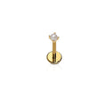 Gold flat back stud with a synthetic, prong-set pearl on a white background
